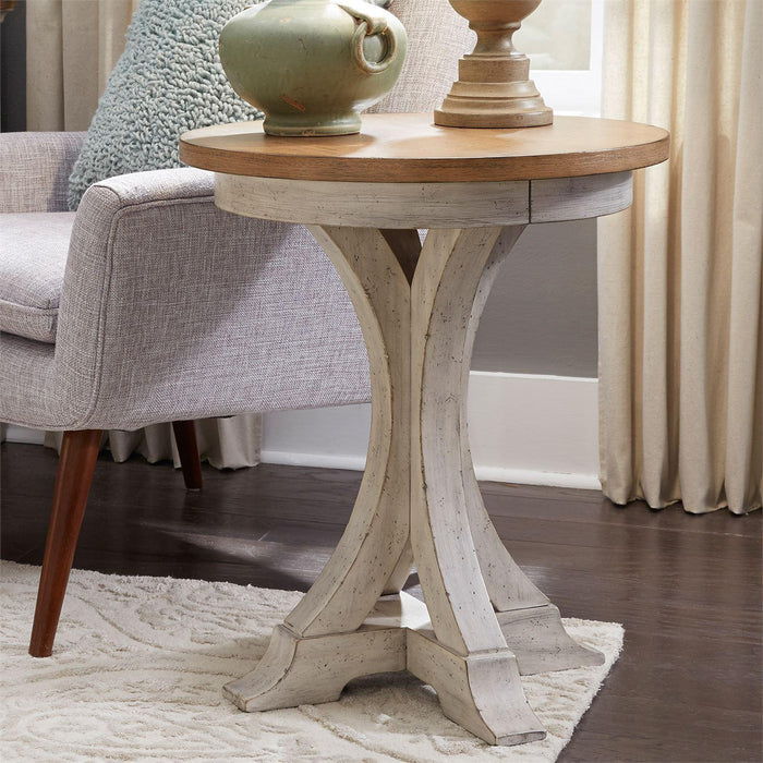 Liberty Farmhouse Reimagined Round Chair Side Table in Antique White