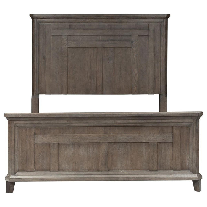 Liberty Furniture Artisan Prairie Queen Panel Bed in Wirebrushed aged oak with gray dusty wax