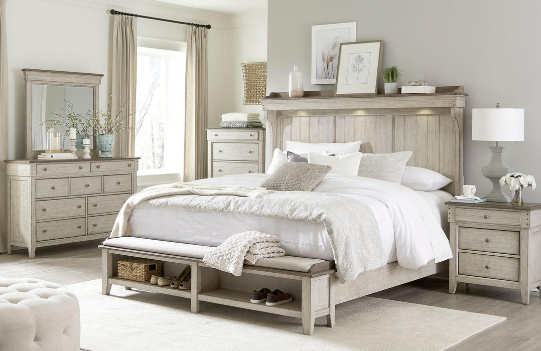 Liberty Furniture Ivy Hollow King Mantle Storage Bed in Weathered Linen