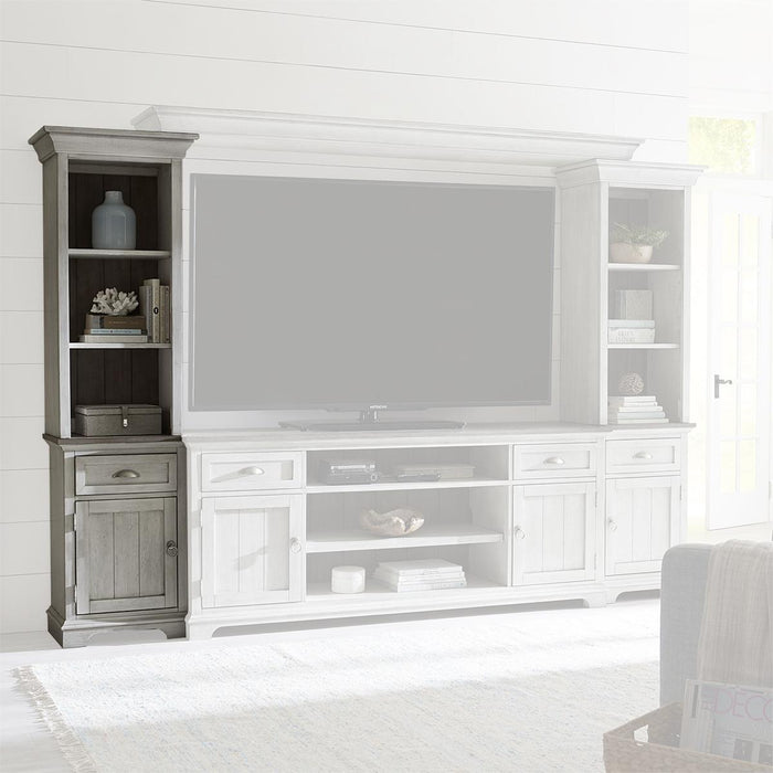 Liberty Furniture Ocean Isle Entertainment Center with Piers in Antique White with Weathered Pine