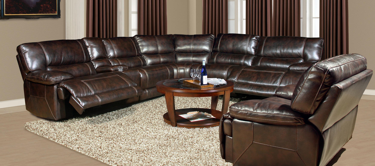 Parker House Pegasus 6pc Power Recliner Sectional in Nutmeg